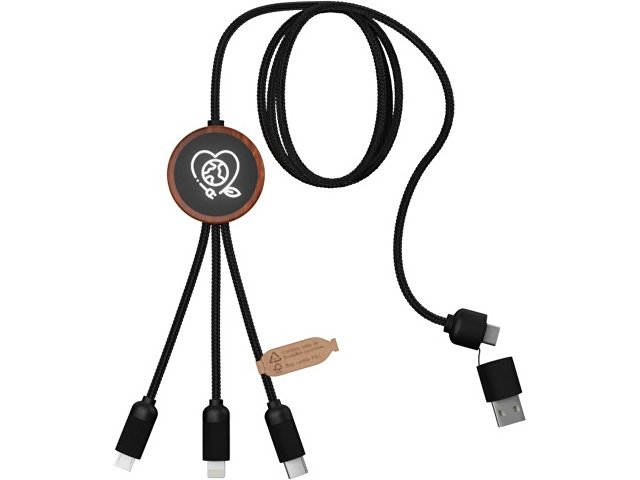 Зарядный кабель 3 в 1 со светящимся логотипом и округлым бамбуковым корпусом (K2PX07171)