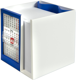 Календарь настольный  на 2 года с кубариком; белый с синим; 11х10х10 см; пластик