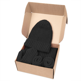 H39499/35 - Набор подарочный НАСВЯЗИ©: шапка, шарф,  варежки, носки, черный