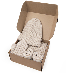 H39499/28 - Набор подарочный НАСВЯЗИ©: шапка, шарф,  варежки, носки, бежевый