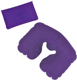Подушка надувная дорожная в футляре; фиолетовый; 43,5х27,5 см; твил; шелкография