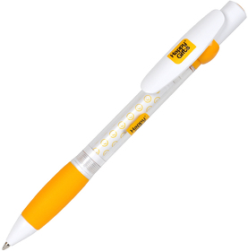 ALLEGRA SWING, ручка шариковая, желтый/белый, прозрачный корпус, белый барабанчик, пластик