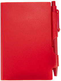 Блокнот для записей с авторучкой; красный; 10,5х7,9х1,1 см; пластик; тампопечать