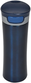 Термокружка дорожная вакуумная  DISCOVER; 450 мл; синий,  пластик, металл; лазерная гравировка