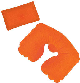 Подушка надувная дорожная в футляре; оранжевый; 43,5х27,5 см; твил; шелкография (H18604/06)