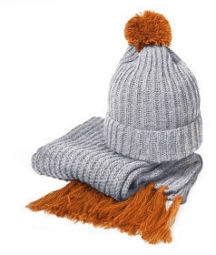Вязаный комплект шарф и шапка GoSnow, меланж c фурнитурой, оранжевый, 70% акрил,30% шерсть (H24110/05)