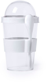 Контейнер для еды YOPLAT с ложкой, белый, 420 мл, 16,3х9см, пластик (H345572/01)