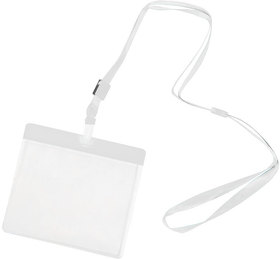 Ланъярд с держателем для бейджа MAES, белый; 11,2х0,5 см; полиэстер, пластик; тампопечать, шелкограф