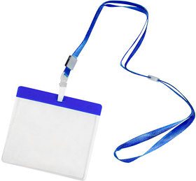 Ланъярд с держателем для бейджа MAES, синий; 11,2х0,5 см; полиэстер, пластик; тампопечать, шелкограф