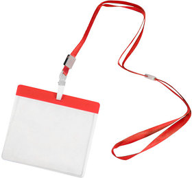 Ланъярд с держателем для бейджа MAES, красный; 11,2х0,5 см; полиэстер, пластик; тампопечать, шелкогр