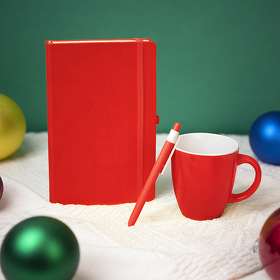 H39483/08 - Подарочный набор HAPPINESS: блокнот, ручка, кружка, красный