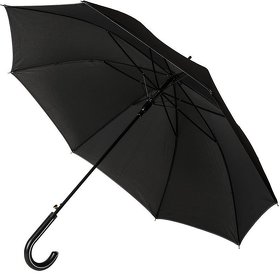 Зонт-трость OXFORD с ручкой из искусственной кожи ,чёрный, полуавтомат, 100% полиэстер