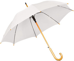 Зонт-трость с деревянной ручкой, полуавтомат; белый; D=103 см, L=90см; 100% полиэстер (H7426/01)