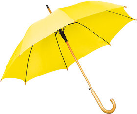 H7426/03 - Зонт-трость с деревянной ручкой, полуавтомат; желтый; D=103 см, L=90см; 100% полиэстер