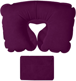 Подушка надувная дорожная в футляре; фуксия; 43,5х27,5 см; твил; шелкография