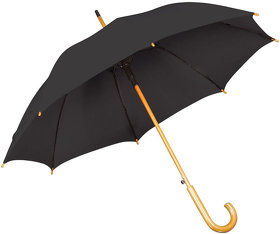 Зонт-трость с деревянной ручкой, полуавтомат; черный; D=103 см, L=90см; 100% полиэстер