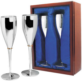 Бокалы для шампанского; 21,5х9,5х30,5см; D=6см, H=23 см; посеребренный металл; лазерная гравировка
