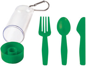 Набор "Pocket":ложка,вилка,нож в футляре с карабином, зеленый, 4,2х15см,пластик (H23902/15)