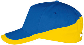 Бейсболка "BOOSTER", 5 клиньев, металлическая застежка, ярко-синий/желтый, 100% хлопок, 260г/м2 (H700595.974)