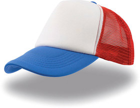 H25420.182 - Бейсболка "RAPPER", 5 клиньев, пластиковая застежка,белый,синий, красный,100% п/э, плотность 80 г/м2