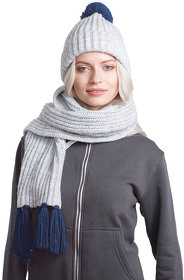 Вязаный комплект шарф и шапка GoSnow, меланж c фурнитурой, темно-синий, 70% акрил,30% шерсть