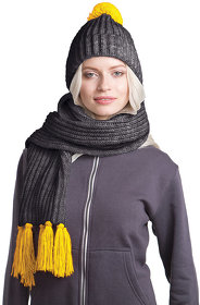 Вязаный комплект шарф и шапка GoSnow, антрацит c фурнитурой, желтый, 70% акрил,30% шерсть