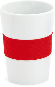 Стакан NELO, белый с красным, 350мл, 11,2х8см, тонкая керамика, силикон