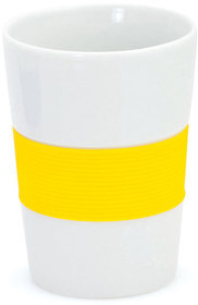 H343789/03 - Стакан NELO, белый с желтый, 350мл, 11,2х8см, тонкая керамика, силикон