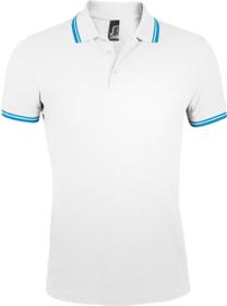 Рубашка поло мужская Pasadena Men 200 с контрастной отделкой, белая с голубым (P5851.67)